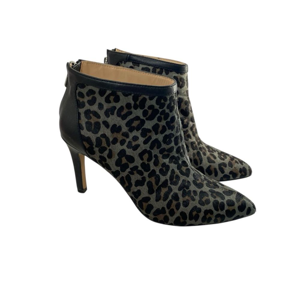 Adrienne Vittadini Nyla Fine Leather Animal‎ Print Ankle Bootie Black Gray  8M